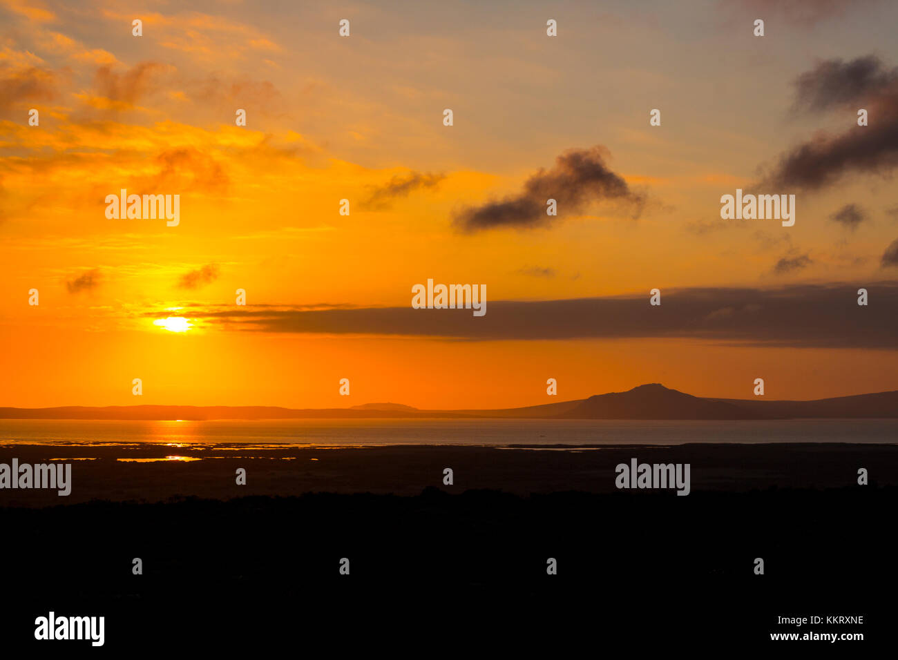 Sunset and lagoon, West Coast National Park, Western Cape province ...