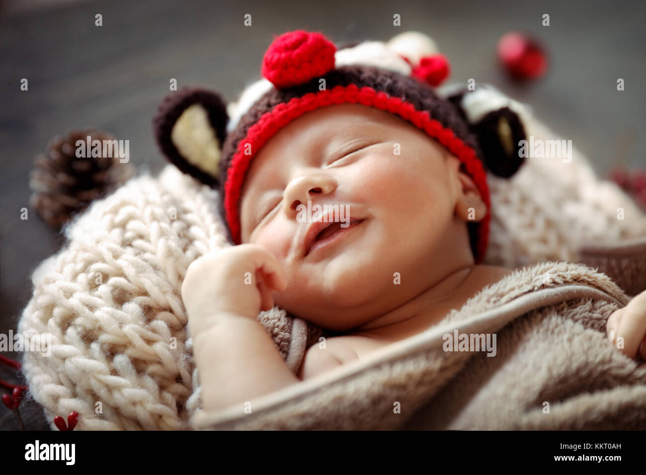 Sweet baby boy sleeping at home in Christmas eve wearing funny reindeer hat Rudolph costume happy Christmas time Stock Photo Alamy
