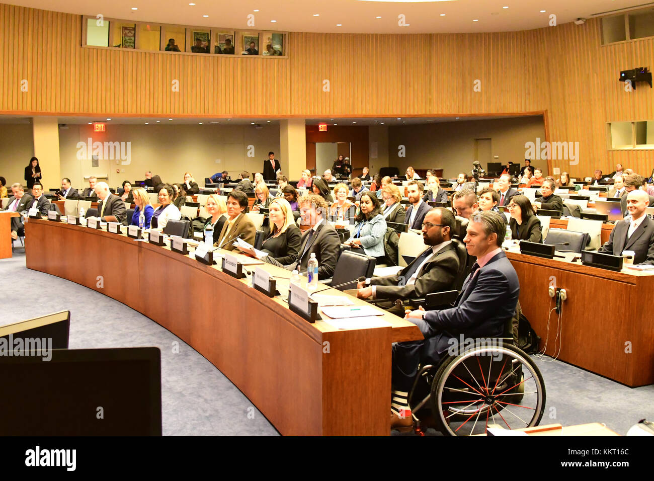 New York City, United States. 01st Dec, 2017. Commissioner for NYC Mayor's Office for People with Disabilities, Victor Calise. Building Future Societies For All, a conference sponsored by the permanent missions to Bulgaria, Antigua, Columbia, San Marino & Ecuador, the World Tourism Organization (WTO) & Department of Economic & Social Affairs (DESA) met to strategize methods of improving access for disabled persons with emphasis on including disabled people in the conversation Credit: Andy Katz/Pacific Press/Alamy Live News Stock Photo