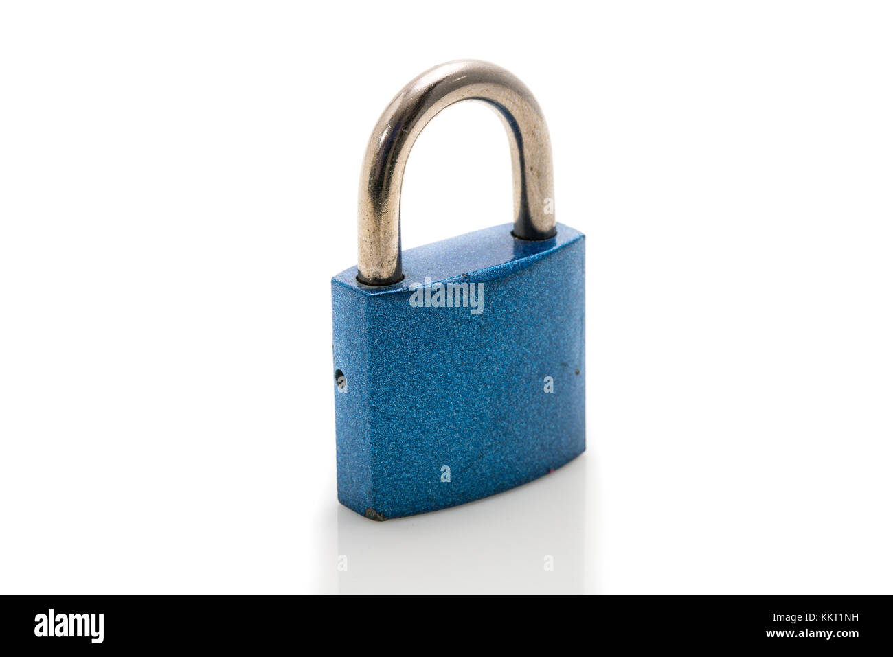 Small Blue Metal Lock, used and weathered, Studio Shot on White ...
