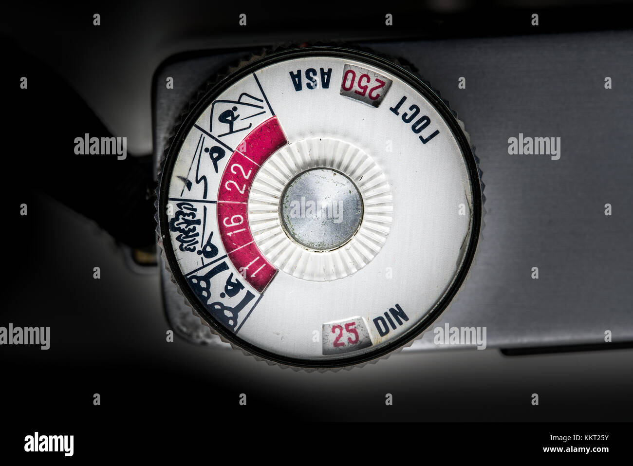 Exposure Dial System of very Old Film Camera, Close up Macro shot Stock