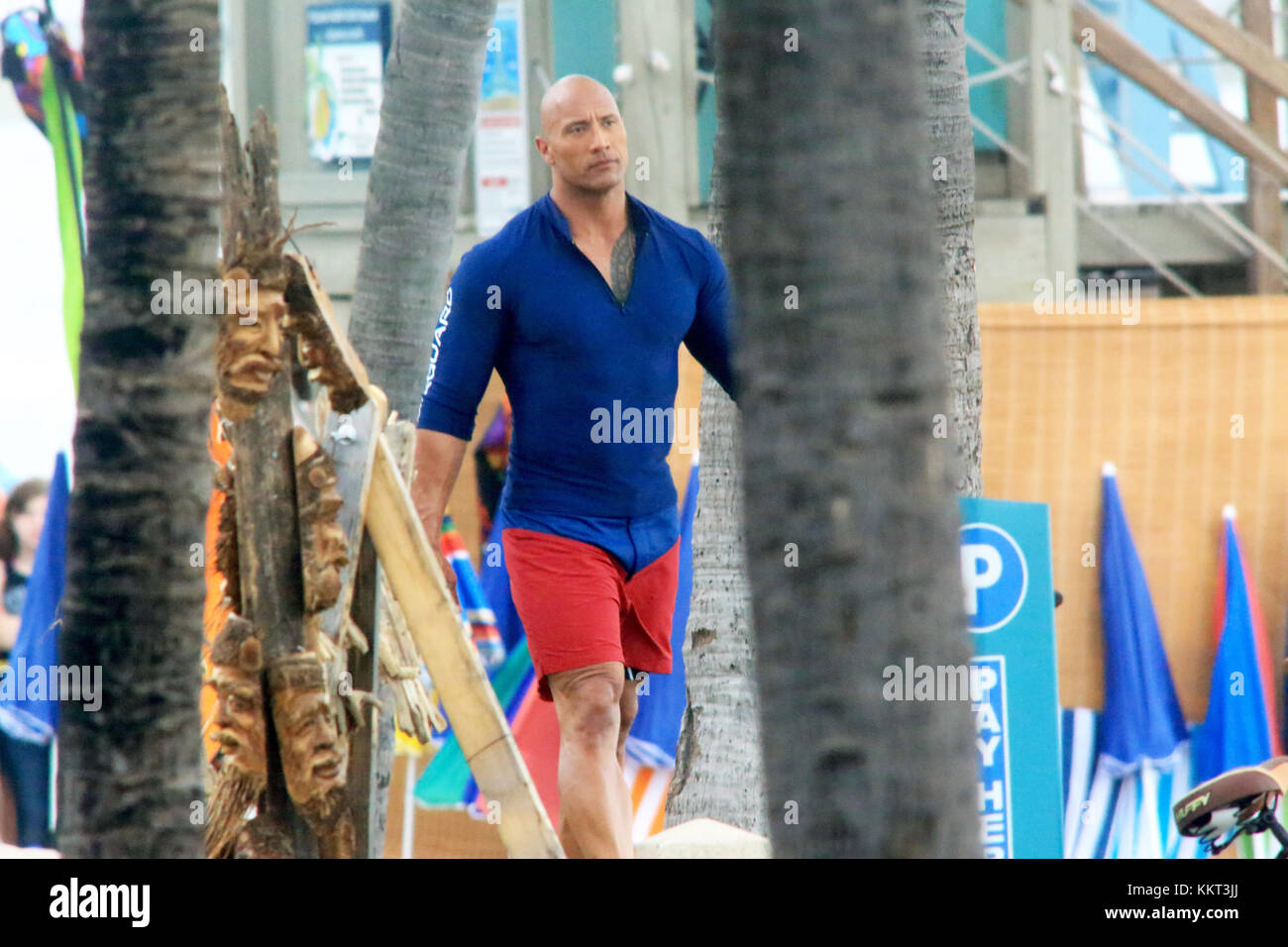 BOCA RATON, FL - FEBRUARY 24: Actor Dwayne Johnson on the beach filming ...