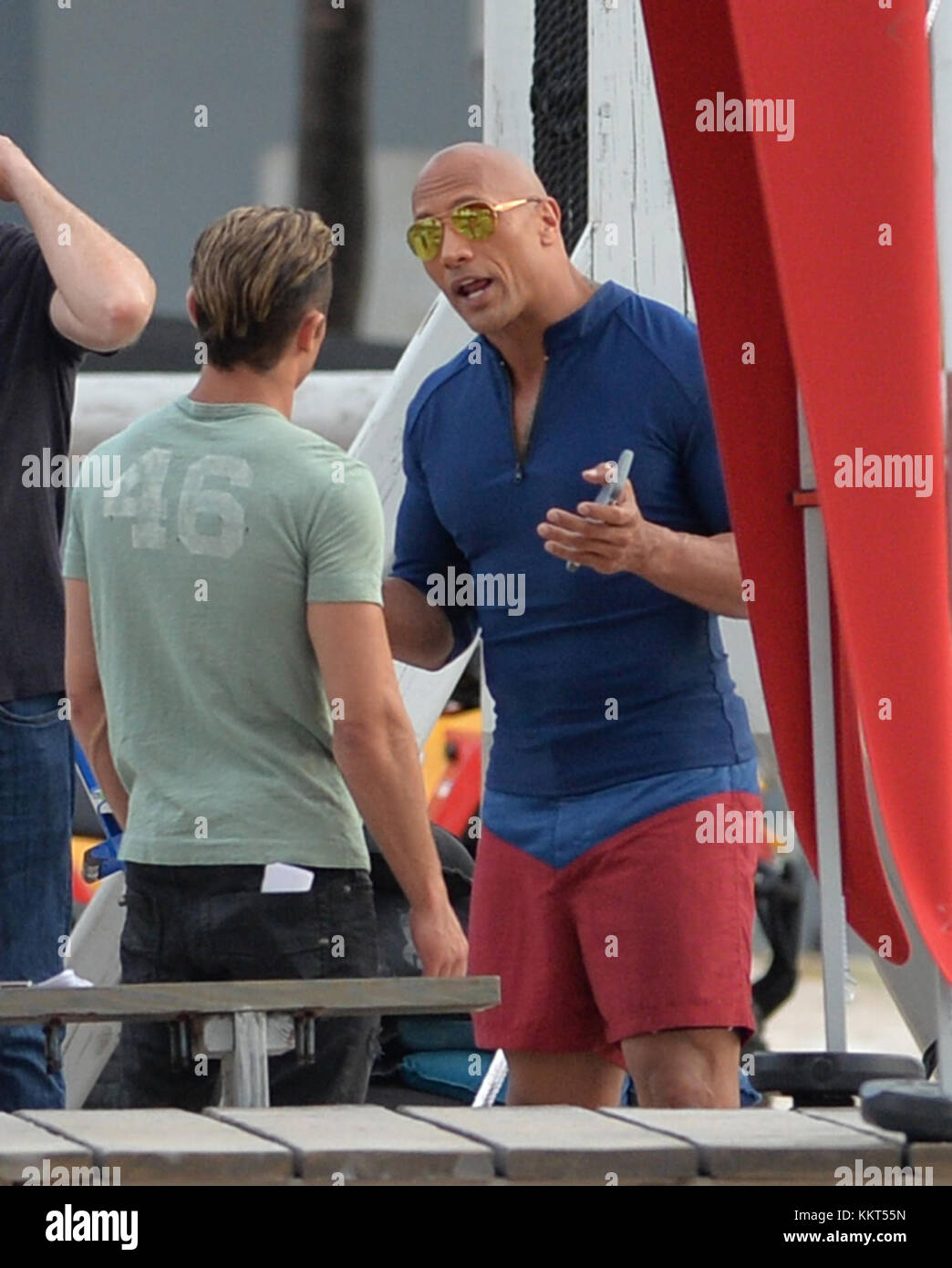 MIAMI BEACH, FL MARCH 04 Actor's Zac Efron, Dwayne Johnson, Sports