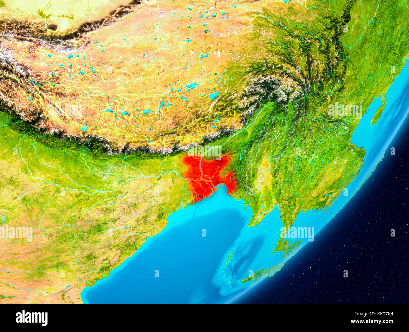 Map of Bangladesh as seen from space on Earth. 3D illustration