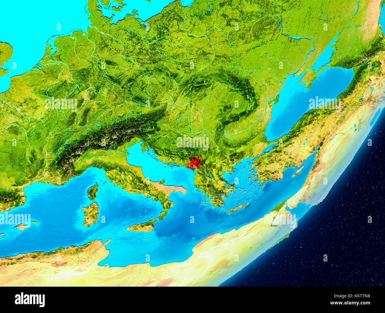 Map Of Montenegro As Seen From Space On Planet Earth 3D Illustration Map Of Montenegro As Seen From Space On Planet Earth 3d Illustration KKT7N8