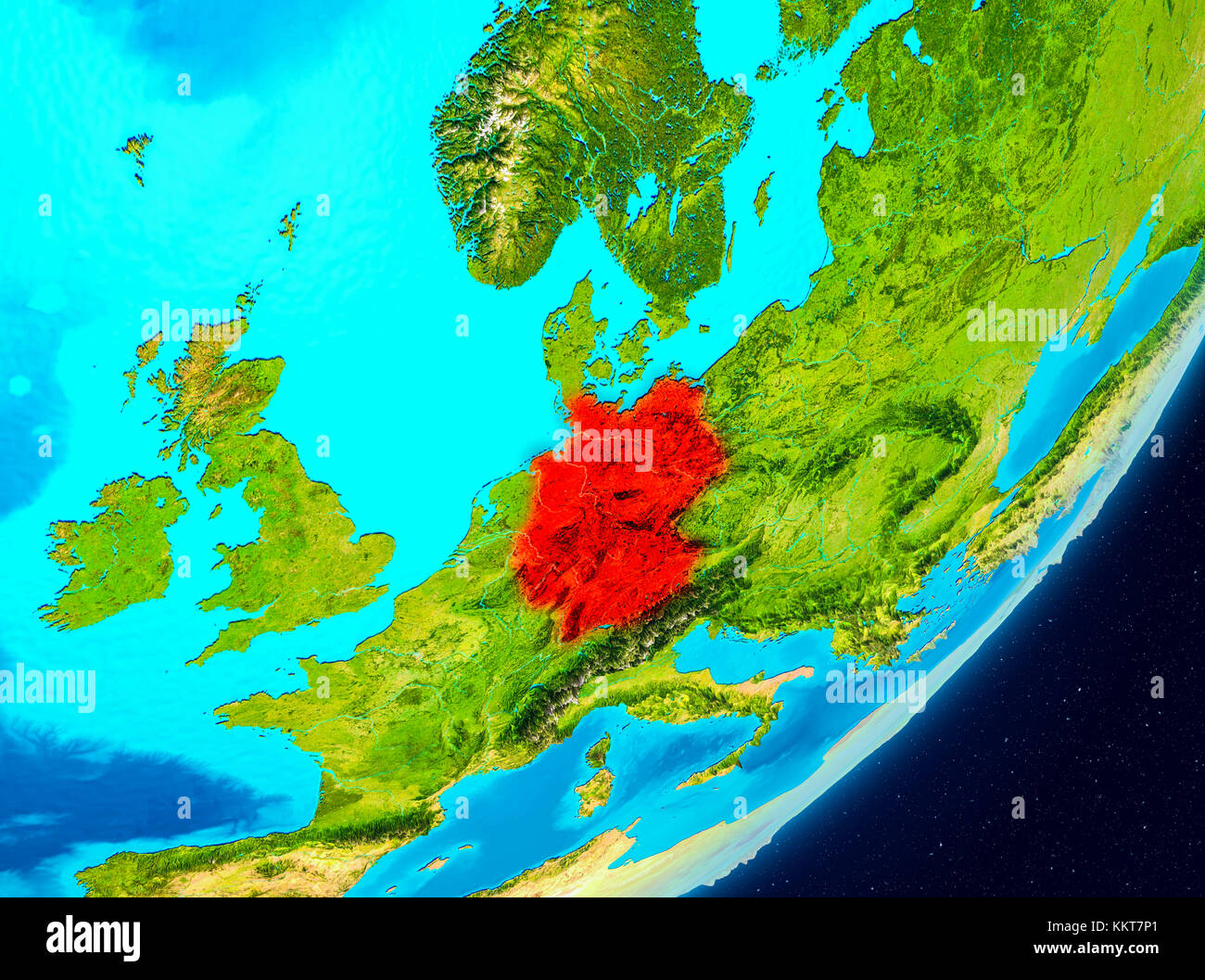 Map of Germany as seen from space on planet Earth. 3D illustration. Elements of this image furnished by NASA. Stock Photo