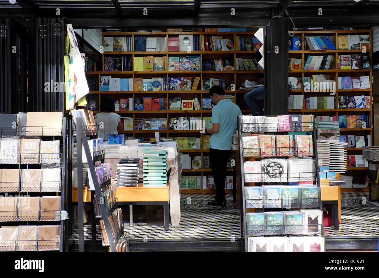 HO CHI MINH CITY, VIET NAM- DEC 1, 2017: Book street with many bookstore at center of city, publishing company show colorful books outdoor of shop Stock Photo