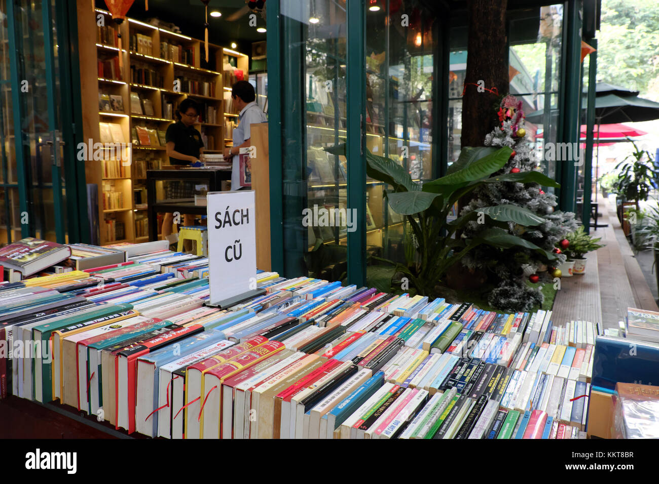 HO CHI MINH CITY, VIET NAM- DEC 1, 2017: Books street with many bookstore at center of city, publishing company show colorful books outdoor of shop Stock Photo