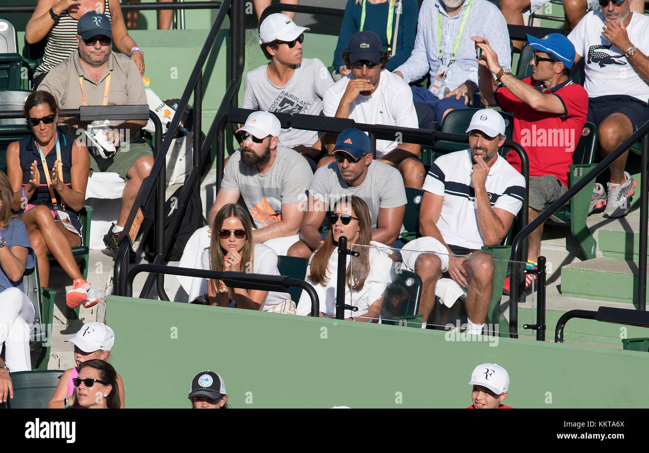 KEY BISCAYNE, FL - MARCH 30: Roger Federer Box on day 11 of the Miami Open at Crandon Park Tennis Center on March 30, 2017 in Key Biscayne, Florida.    People:  Roger Federer Box Stock Photo