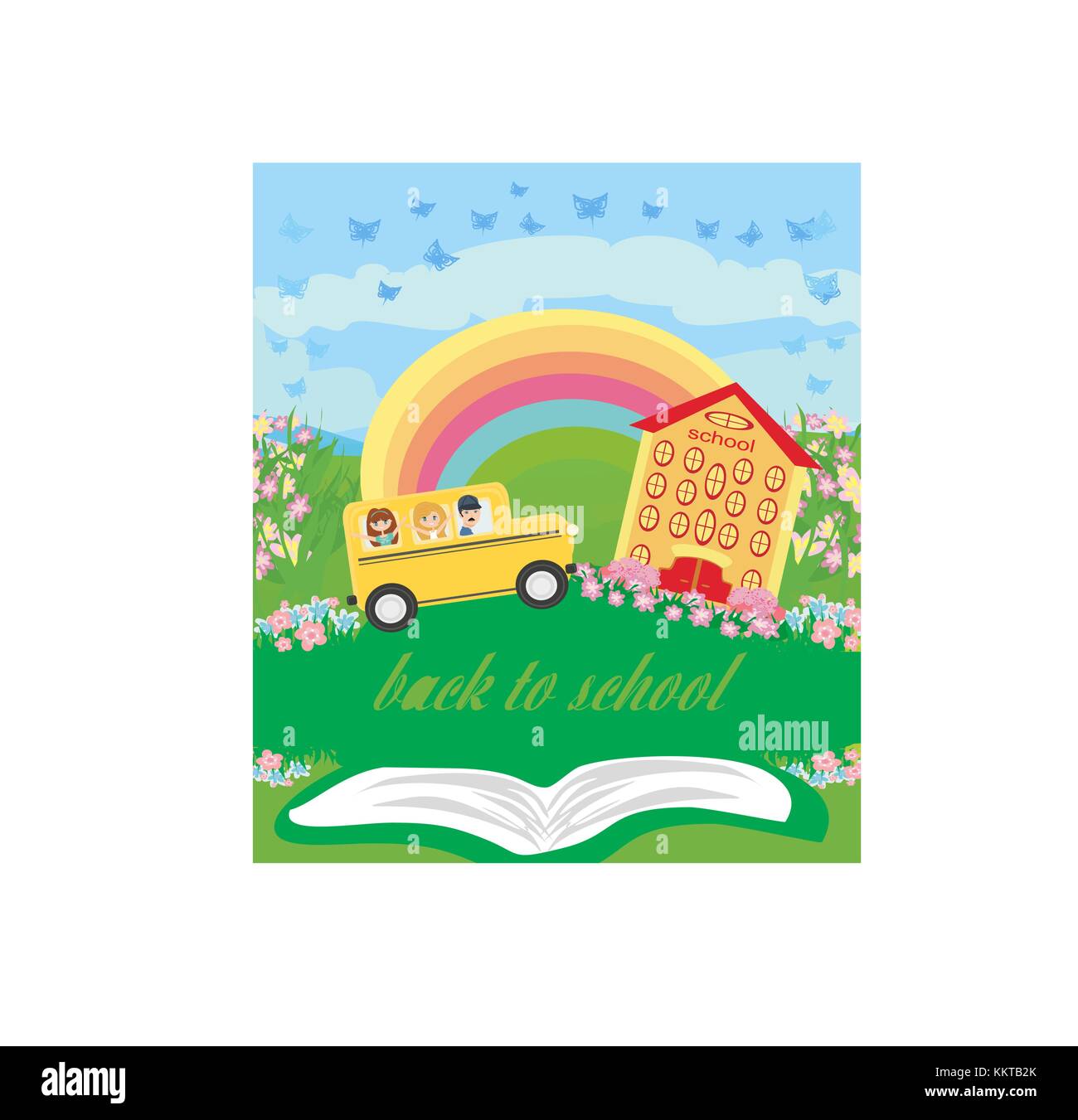 School bus with happy children Stock Vector Image & Art - Alamy