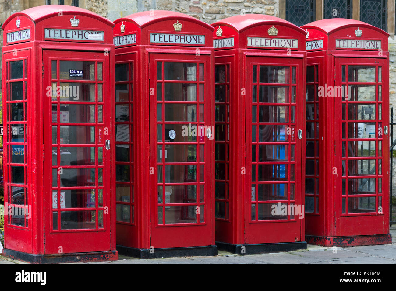 Telephone boxes near the market square, Cambridge, England. Stock Photo