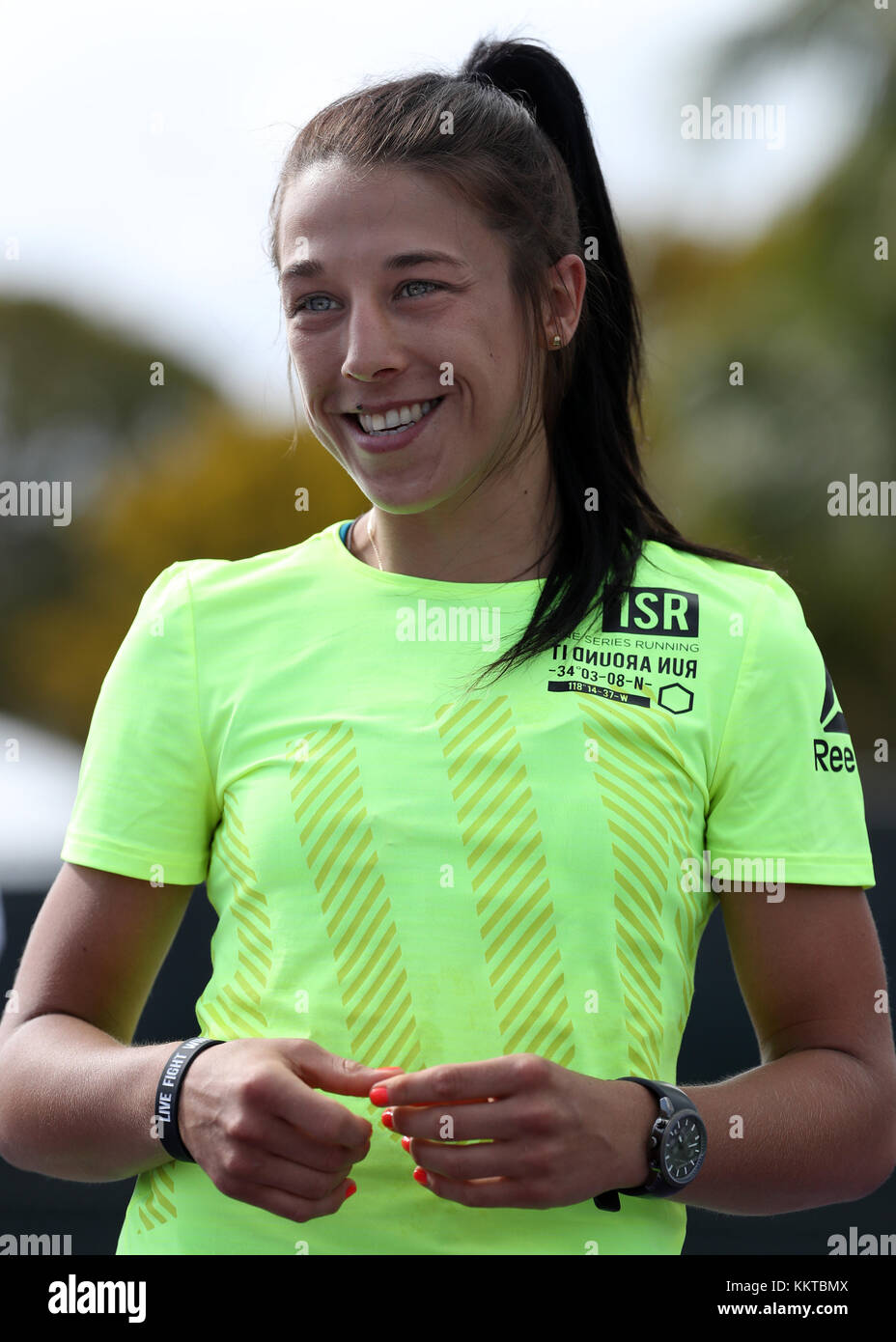 KEY BISCAYNE, FL - MARCH 26: Joanna Jedrzejczyk on day 7 of the Miami Open at Crandon Park Tennis Center. Joanna Jędrzejczyk is a Polish mixed martial artist who competes in the women's strawweight division of the Ultimate Fighting Championship on March 26, 2017 in Key Biscayne, Florida   People:  Joanna Jedrzejczyk Stock Photo