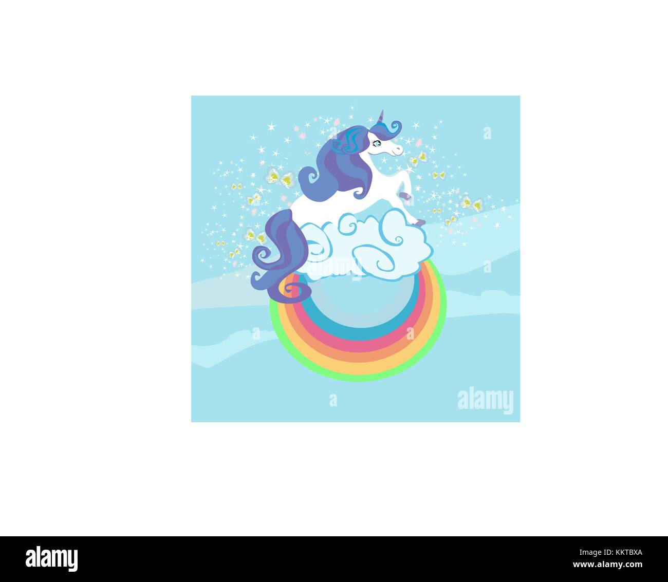 Card with a cute unicorn rainbow in the clouds Stock Vector Image & Art ...