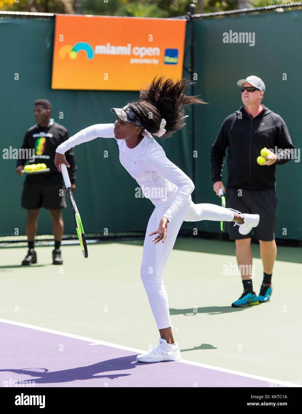 KEY BISCAYNE, FL MARCH 26 Venus Williams wearing a cat suit trains