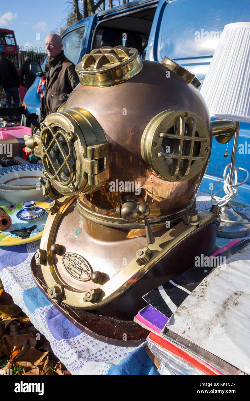 A Morse US Navy Deep Sea Diving Helmet for sale at a car boot in London Stock Photo