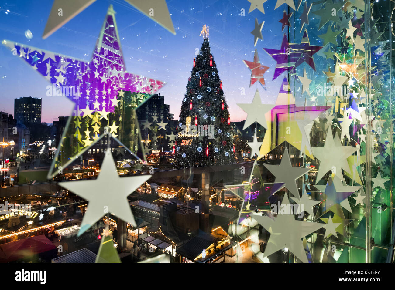 The world´s highest Cristmas Tree on the Christmas Market in Dortmund, Germany Stock Photo