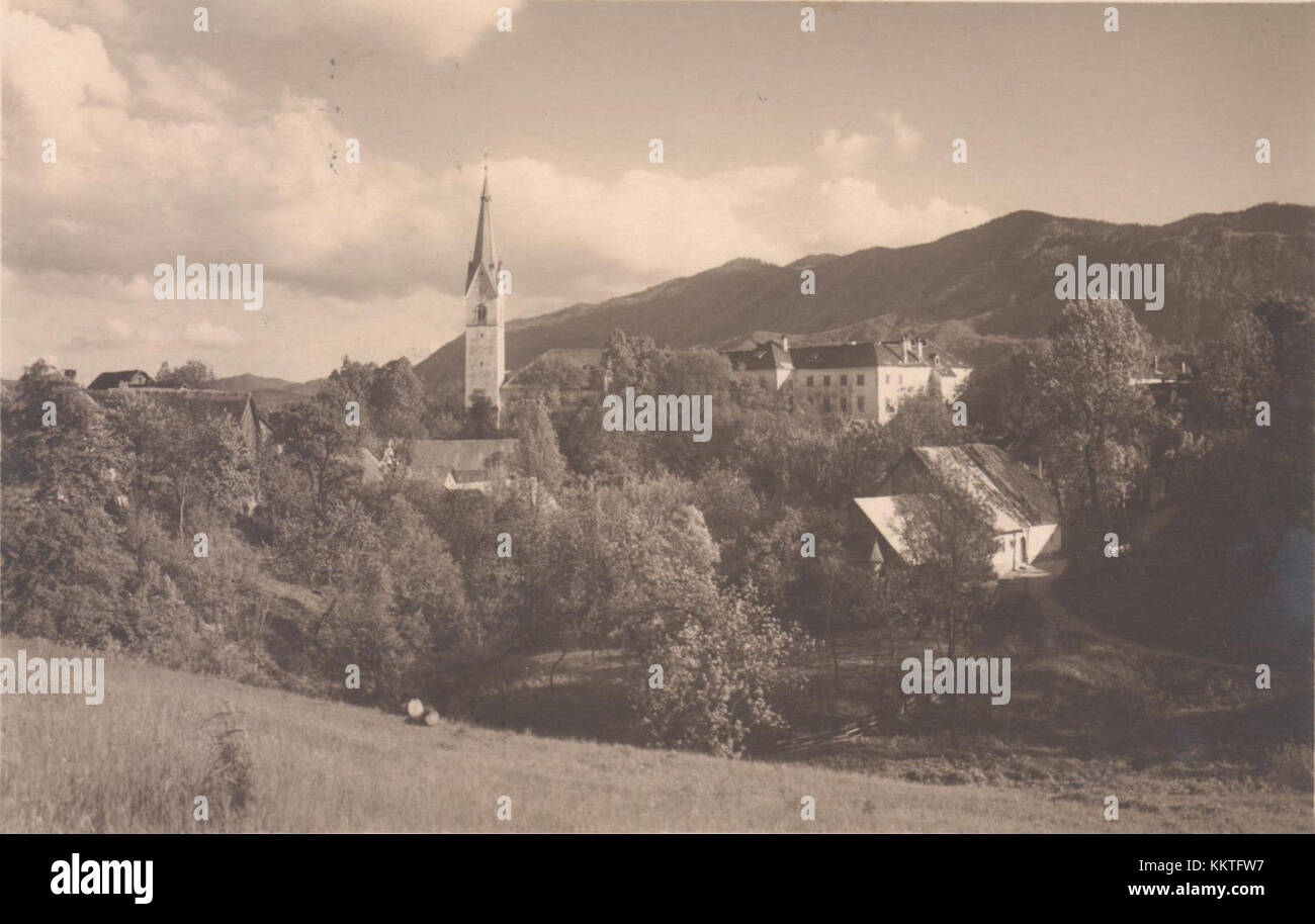A postcard from Radovljica, Slovenia, dated 1928, depicting the town's architecture, landscape, and local life during that time period. It offers a glimpse into the historical setting of the area. Stock Photo