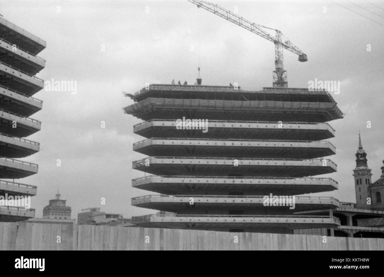This image from 1967 shows the Stolpnica tower under construction in ...