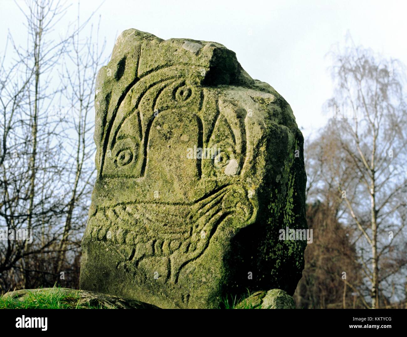 Eagle bird motif carved on Pictish monument known as the Eagle Stone at Strathpeffer, Cromarty, Highland region, Scotland. Stock Photo