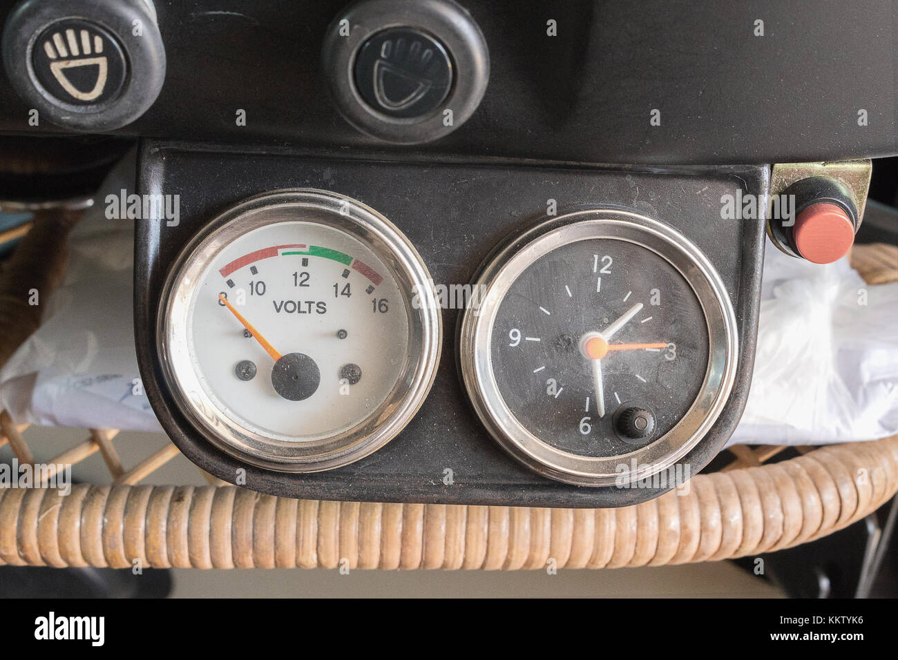 Pressure gauge volts,Vintage car gauge meter and Clock Stock Photo Alamy