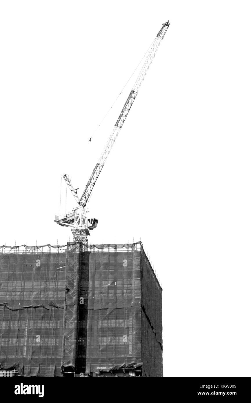 Mobile crane lifting steel frame Black and White Stock Photos & Images ...