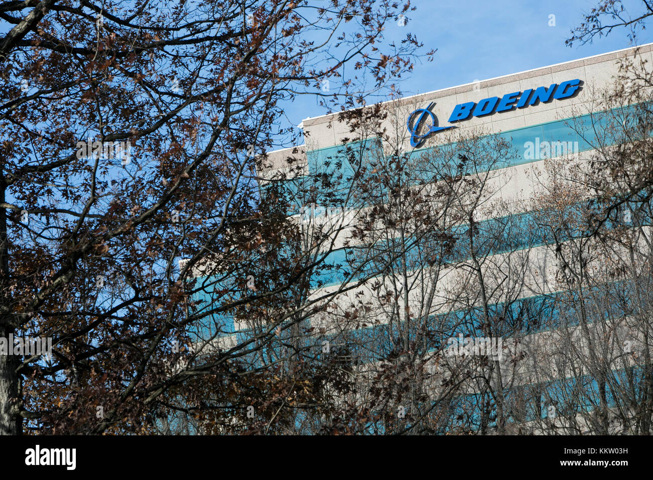 A logo sign outside of a facility occupied by The Boeing Company in