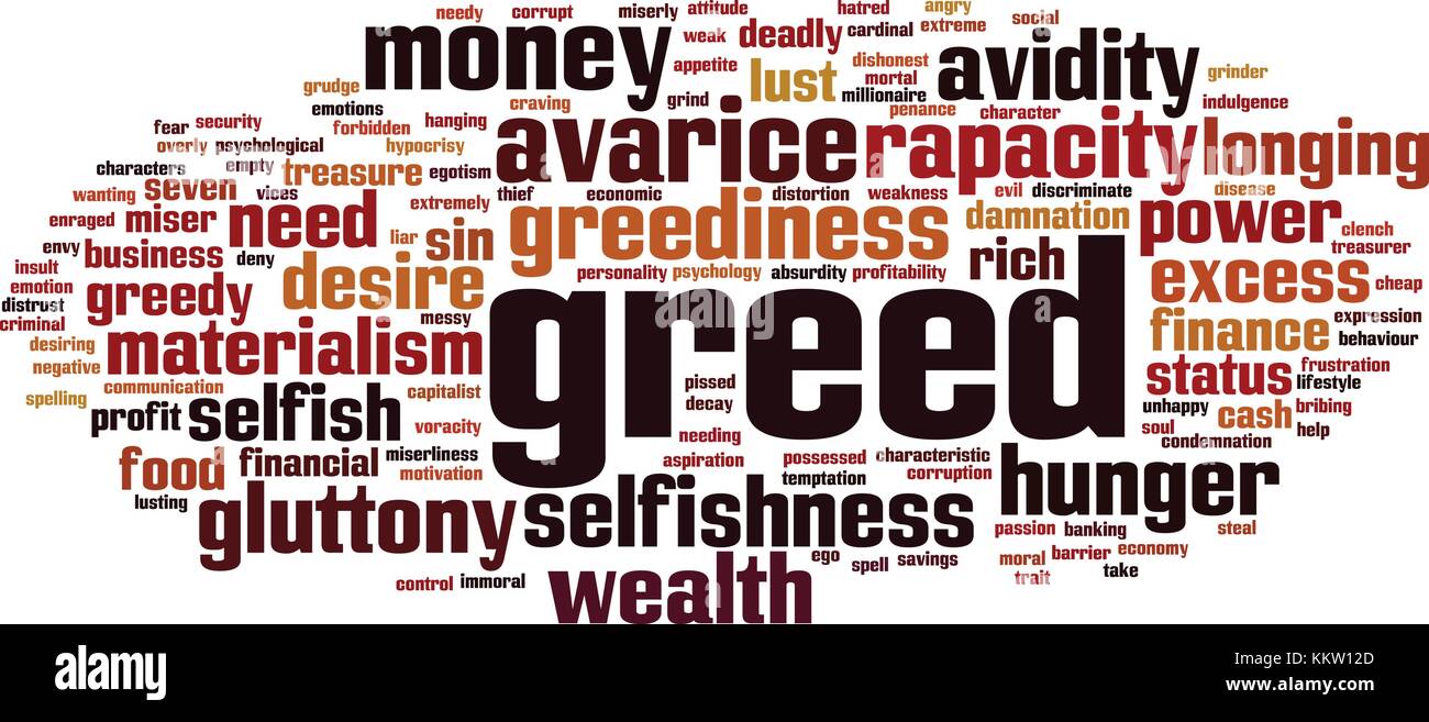 Greed word cloud concept. Vector illustration Stock Vector