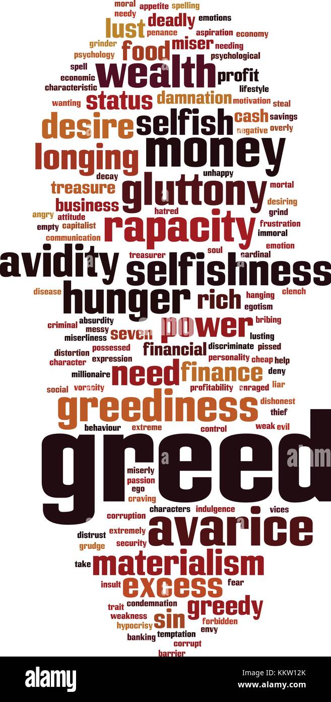 Greed word cloud concept. Vector illustration Stock Vector