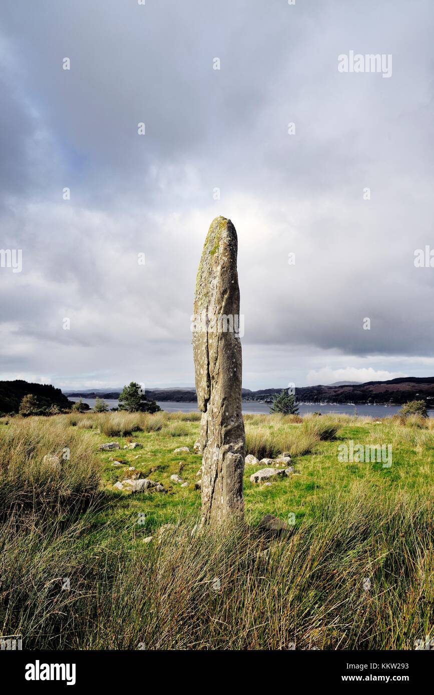 Kintraw prehistoric megalith standing stone at the head of Loch Craignish south of Oban, Argyll, Scotland. Solstice observatory Stock Photo
