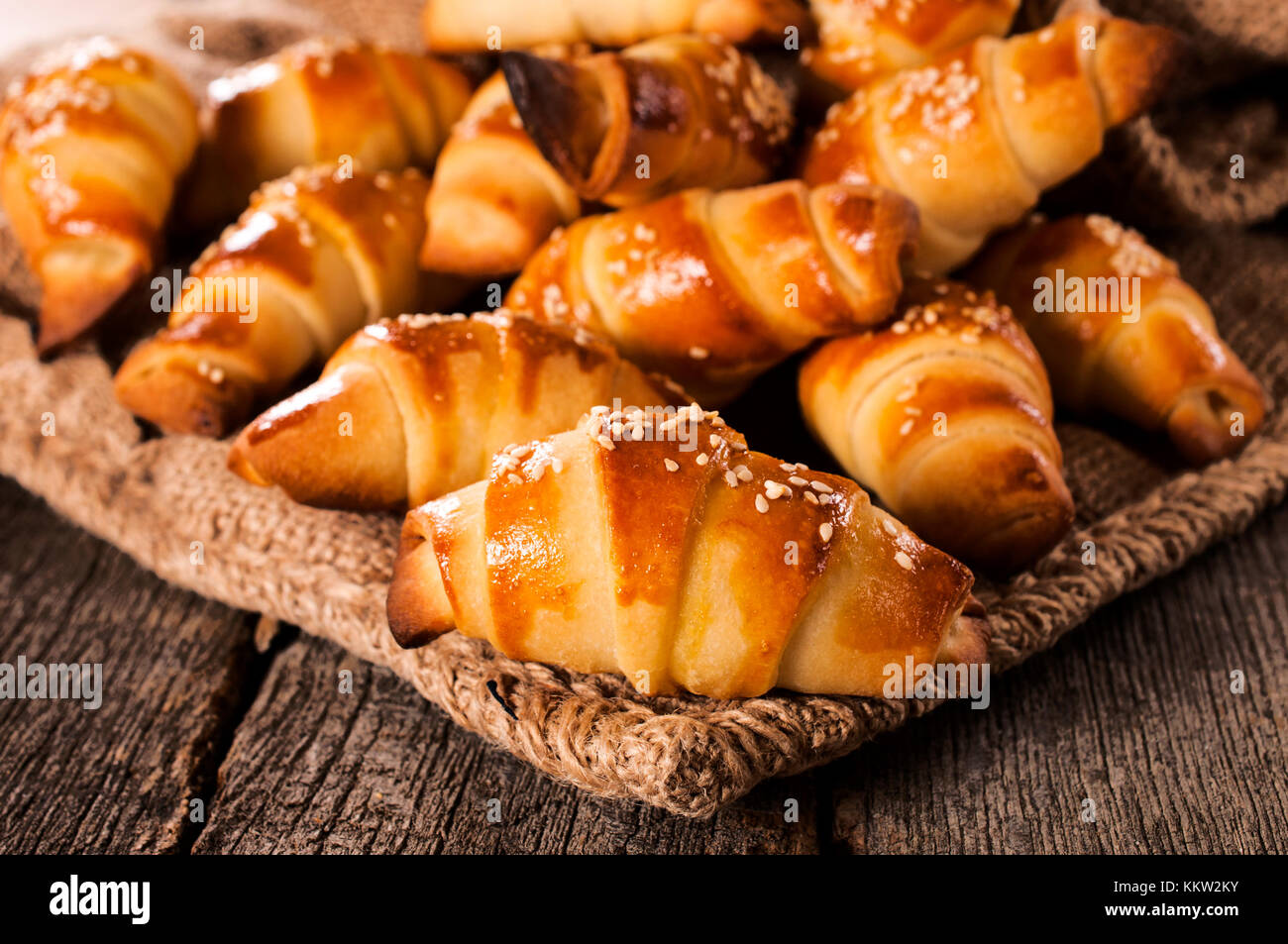 Selective focus on the front small croissant Stock Photo