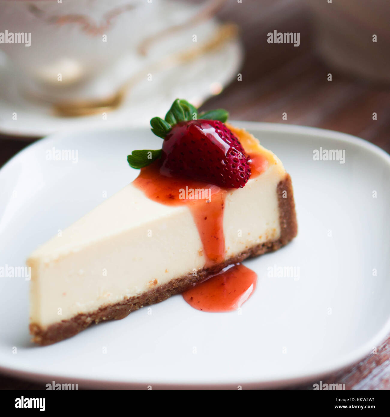 Strawwberry Cheesecake On Rustic Background Stock Photo