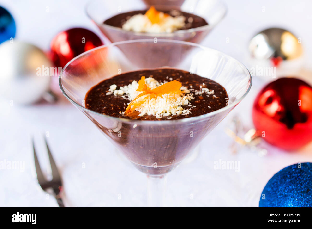 Sweet dark and white chocolate dessert with the crushed nuts Stock Photo