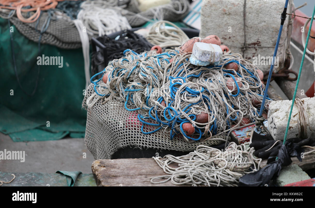 cluster of many fishing nets used by the fisherman at sea Stock Photo
