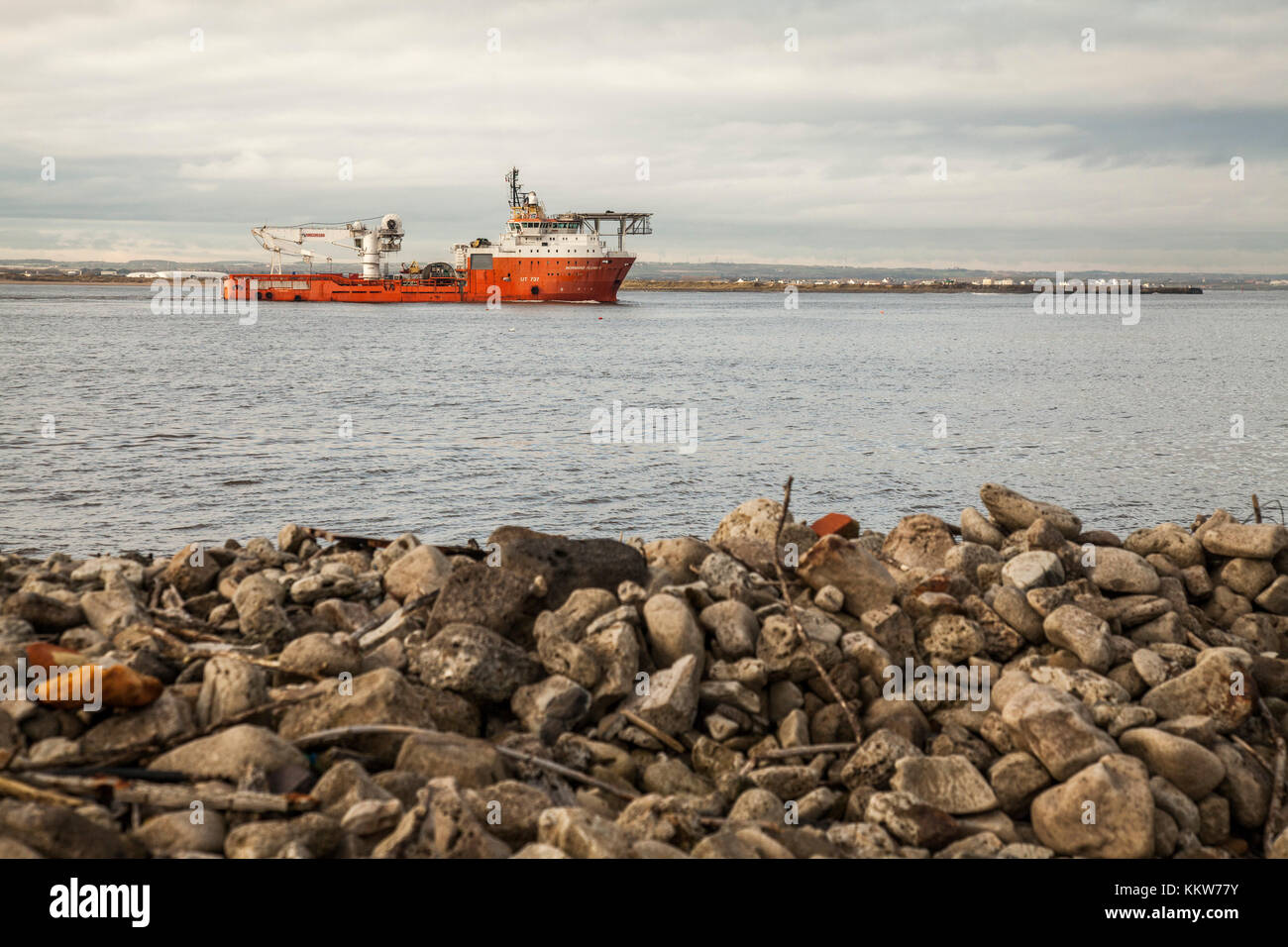 Normand Flower ship leaving the Tees estuary at Redcar,England,UK Stock Photo