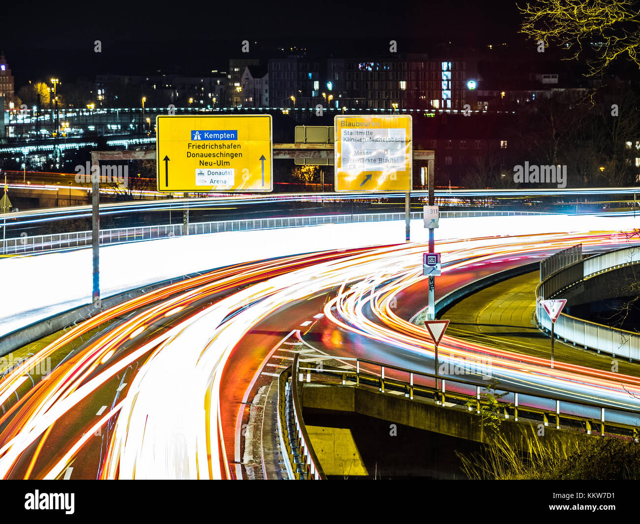 car traffic at night in ulm, germany Stock Photo