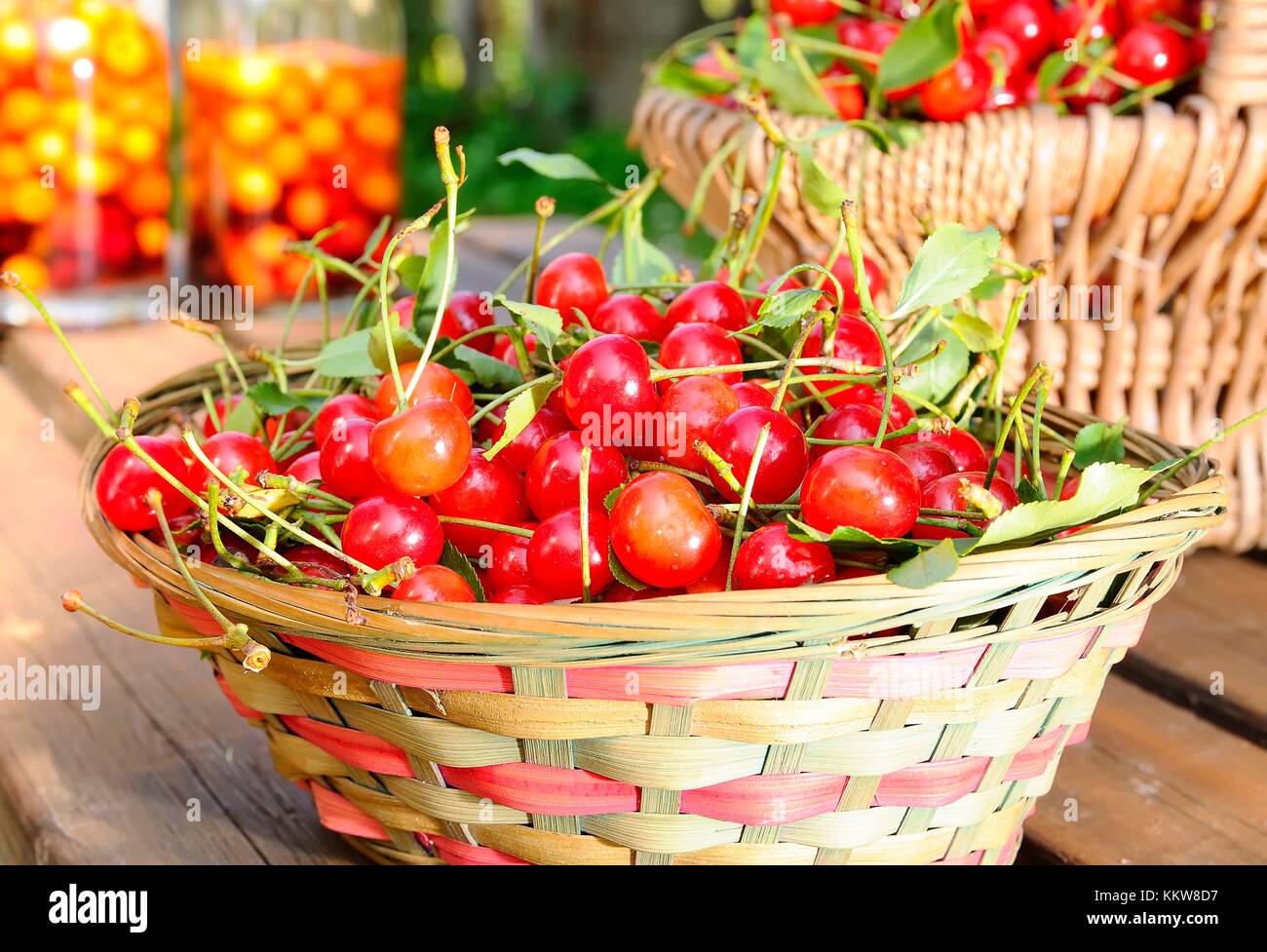 Baskets with cherries to make cherry liqueur Stock Photo Alamy
