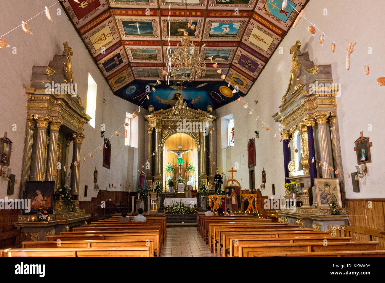 Interior view of the Parroquia de San Diego de Alcalá church in Quiroga, Michoacan, Mexico. Stock Photo