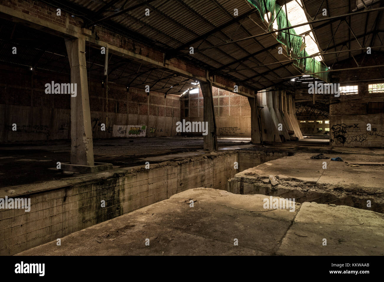 Abandoned factory, main hall Stock Photo