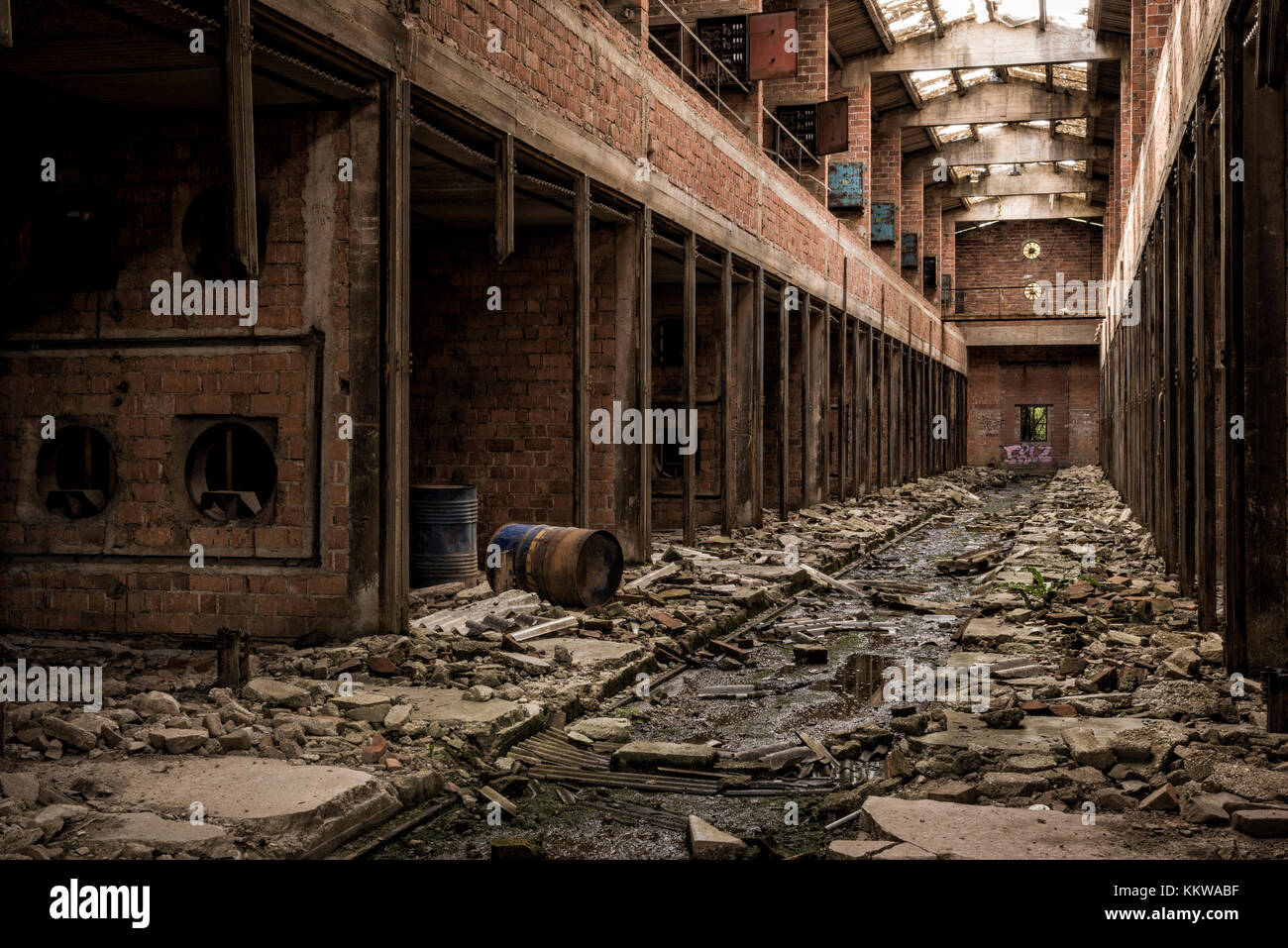 Perspective view of a shed in abandoned factory Stock Photo