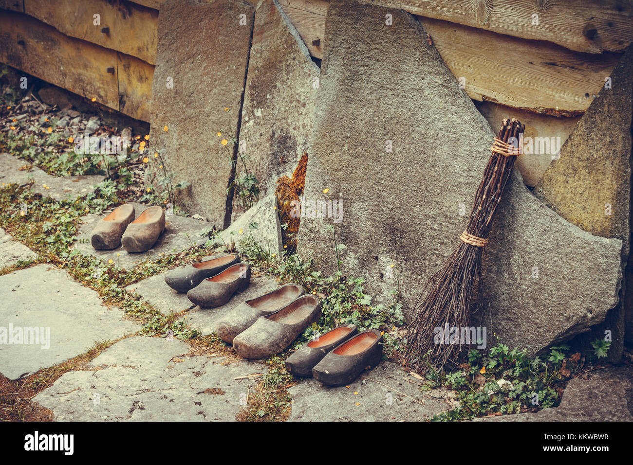 Regional tradition and culture, handmade concept. Wooden dutch shoes ...