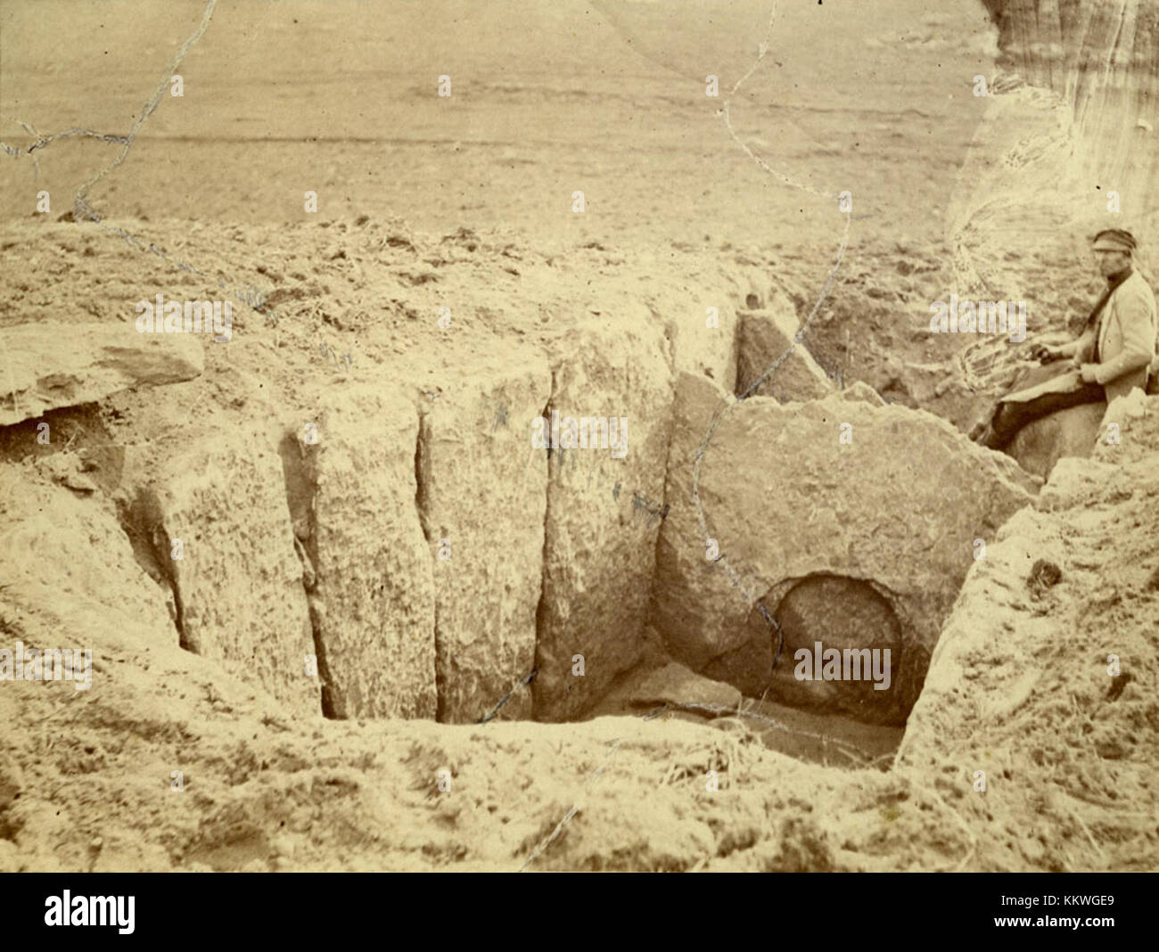 Cist grave excavation in 1874 Stock Photo