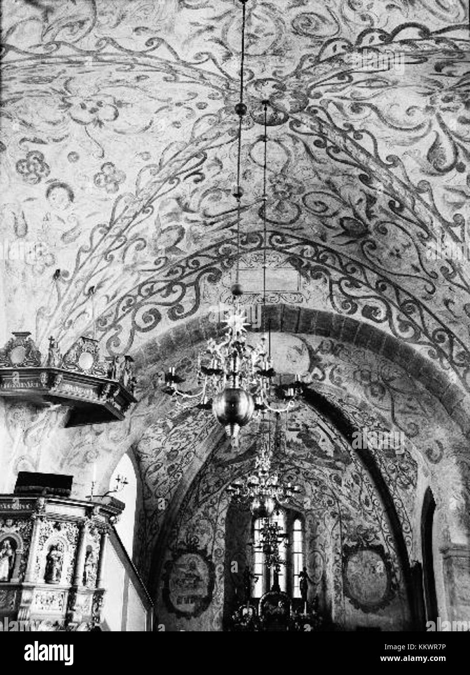 Forshems Church is an ancient religious site in Sweden, with architectural elements dating back to medieval times, reflecting the region's history and religious practices. Stock Photo
