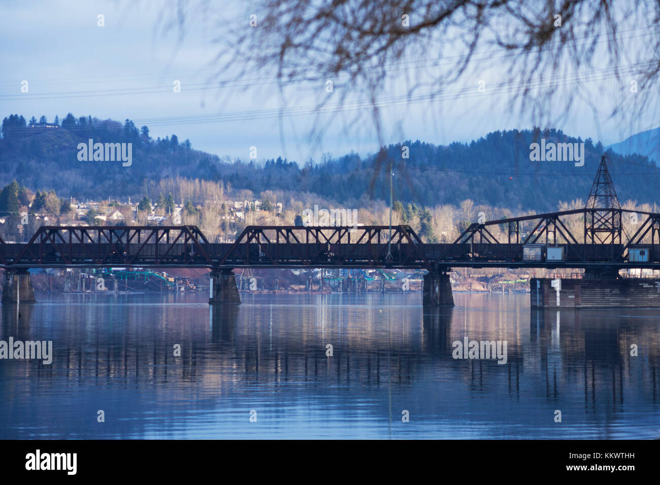 Train crossing bridge over the Fraser River. Mission BC. Canada Stock Photo Alamy