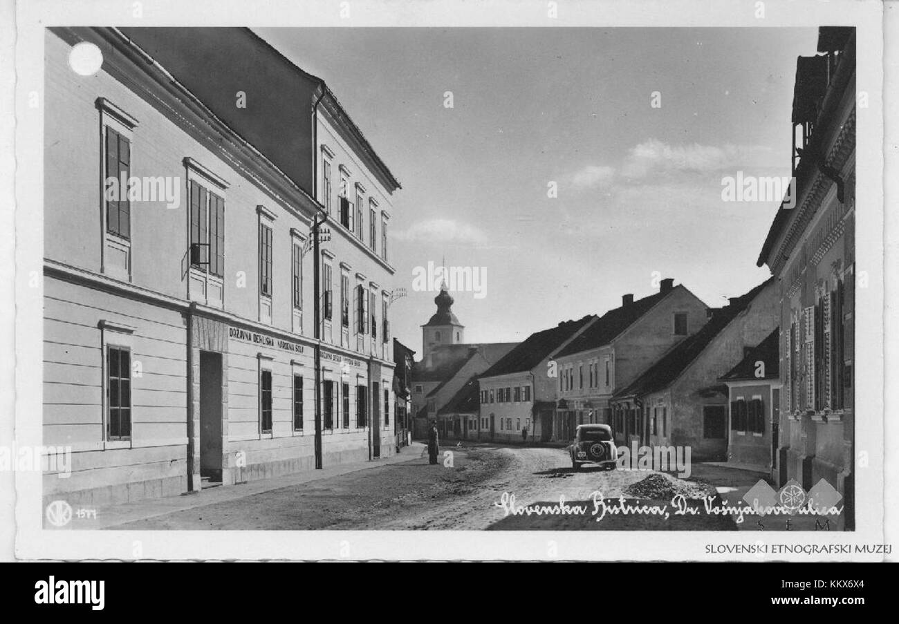 This vintage postcard of Slovenska Bistrica, Slovenia, showcases the town's landscape and architecture. The image reflects the cultural and historical identity of the region. Stock Photo