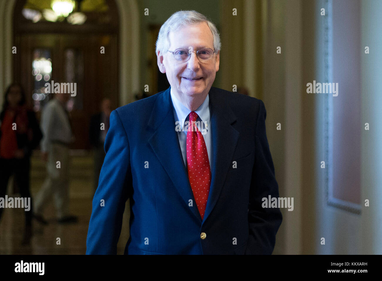 United States Senate Majority Leader Mitch McConnell (Republican of Kentucky) walks from the US Senate Chamber to his office after a procedural vote to move forward with voting on the Republican proposed tax reform bill in the United States Capitol in Washington, D.C. on Friday, December 1, 2017. Credit: Alex Edelman / CNP     - NO WIRE SERVICE · Photo: Alex Edelman/Consolidated/dpa Stock Photo