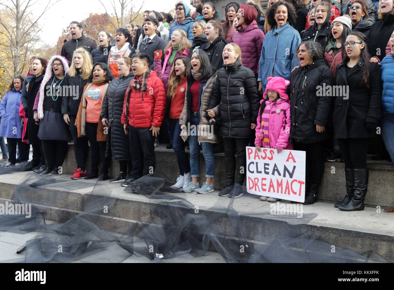 New York City, New York, USA. 2nd Dec, 2017. UnitedWeDream activists rallied at Columbus Circle and in-front of Trump International Hotel on Central Park West in New York City, calling for the passage of a ''˜Clean Dream Act.' Many of the ''˜Dreamers' face an uncertain future in the US under the Trump administration's crack down on undocumented immigrants Credit: 2017 G. Ronald Lopez/ZUMA Wire/Alamy Live News Stock Photo