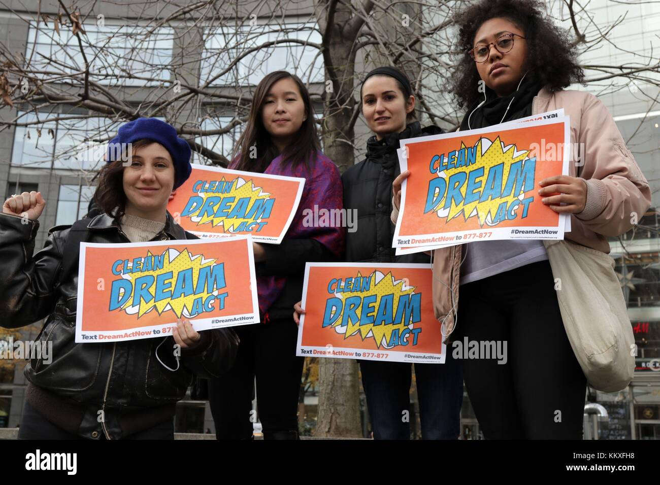 New York City, New York, USA. 2nd Dec, 2017. UnitedWeDream activists rallied at Columbus Circle and in-front of Trump International Hotel on Central Park West in New York City, calling for the passage of a ''˜Clean Dream Act.' Many of the ''˜Dreamers' face an uncertain future in the US under the Trump administration's crack down on undocumented immigrants Credit: 2017 G. Ronald Lopez/ZUMA Wire/Alamy Live News Stock Photo