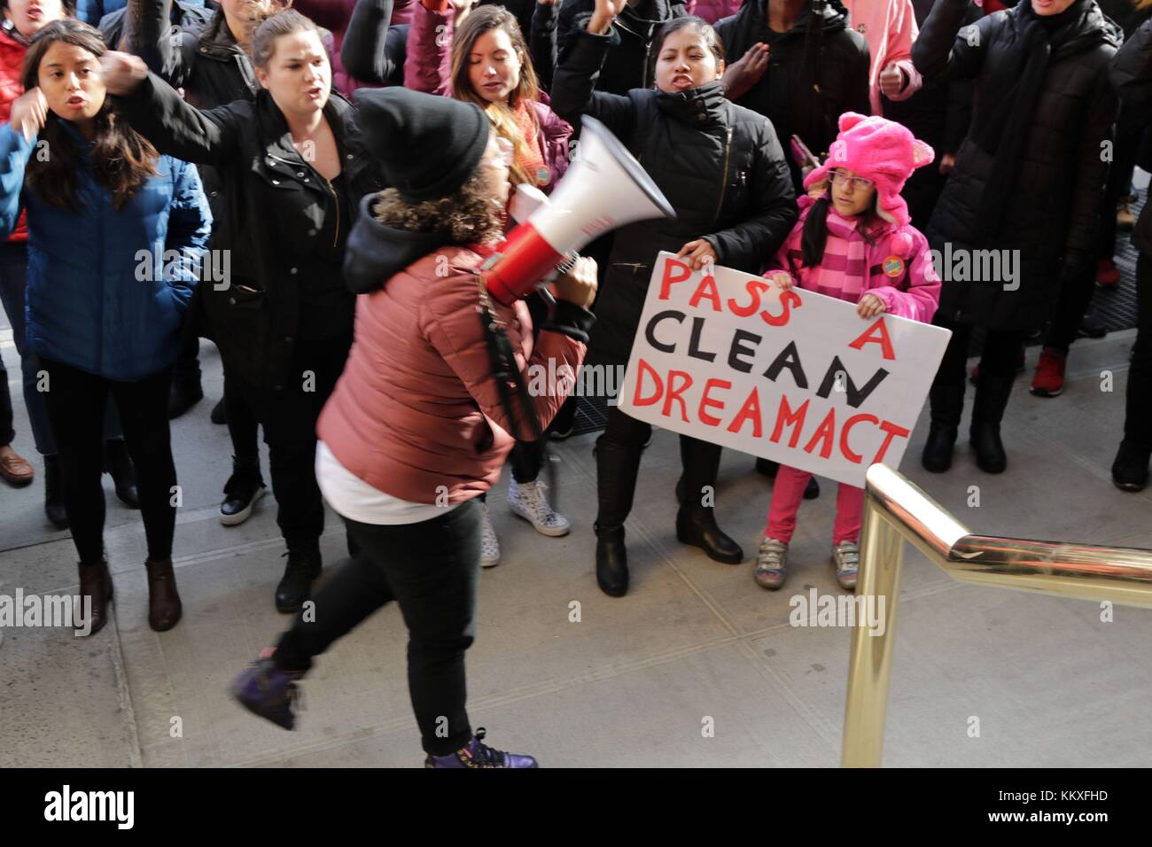 New York City, New York, USA. 2nd Dec, 2017. UnitedWeDream activists rallied at Columbus Circle and in-front of Trump International Hotel on Central Park West in New York City, calling for the passage of a ''˜Clean Dream Act.' Many of the ''˜Dreamers' face an uncertain future in the US under the Trump administration's crack down on undocumented immigrants Credit: 2017 G. Ronald Lopez/ZUMA Wire/Alamy Live News Stock Photo