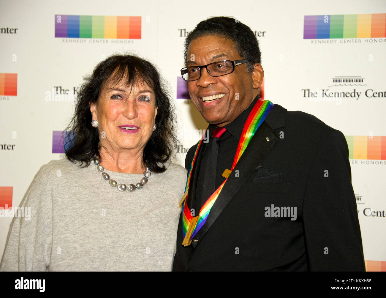 Washington DC, USA. 2nd December, 2017. Herbie Hancock and his wife, Gigi Hancock, arrive for the formal Artist's Dinner honoring the recipients of the 40th Annual Kennedy Center Honors hosted by United States Secretary of State Rex Tillerson at the US Department of State in Washington, DC on Saturday, December 2, 2017. The 2017 honorees are: American dancer and choreographer Carmen de Lavallade; Cuban American singer-songwriter and actress Gloria Estefan; ; American television writer and producer Norman Lear; and American musician and re Credit: MediaPunch Inc/Alamy Live News Stock Photo