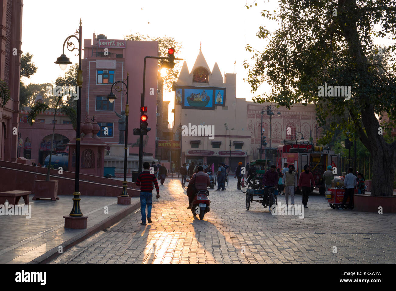 Sunset in street of old town Amritsar, Punjab, India Stock Photo